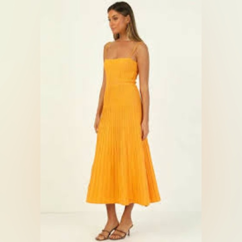 Marigold yellow knit dress midi length